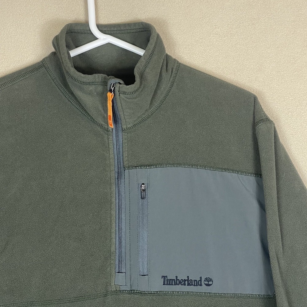 Timberland Fleece Pullover Mens XL Quarter-Zip Olive Green Chest Pocket EUC - Picture 2 of 10